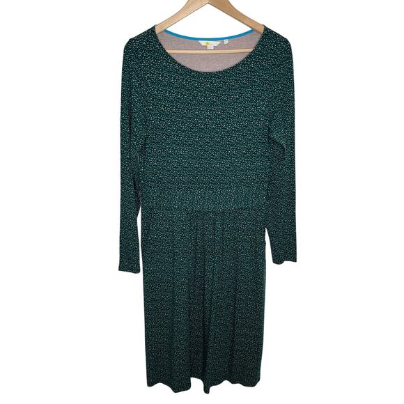 Boden Womens Abigail Long Sleeve Jersey Dress 10 Long Green Dots Pockets - Picture 2 of 11